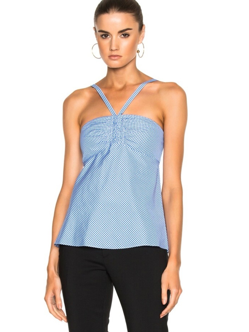 Tibi Blue and White Gingham Cross-Strap Halter Camisole Tank Blouse NWT 4